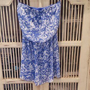 Express Blue and White Strapless Sun Dress Size Medium